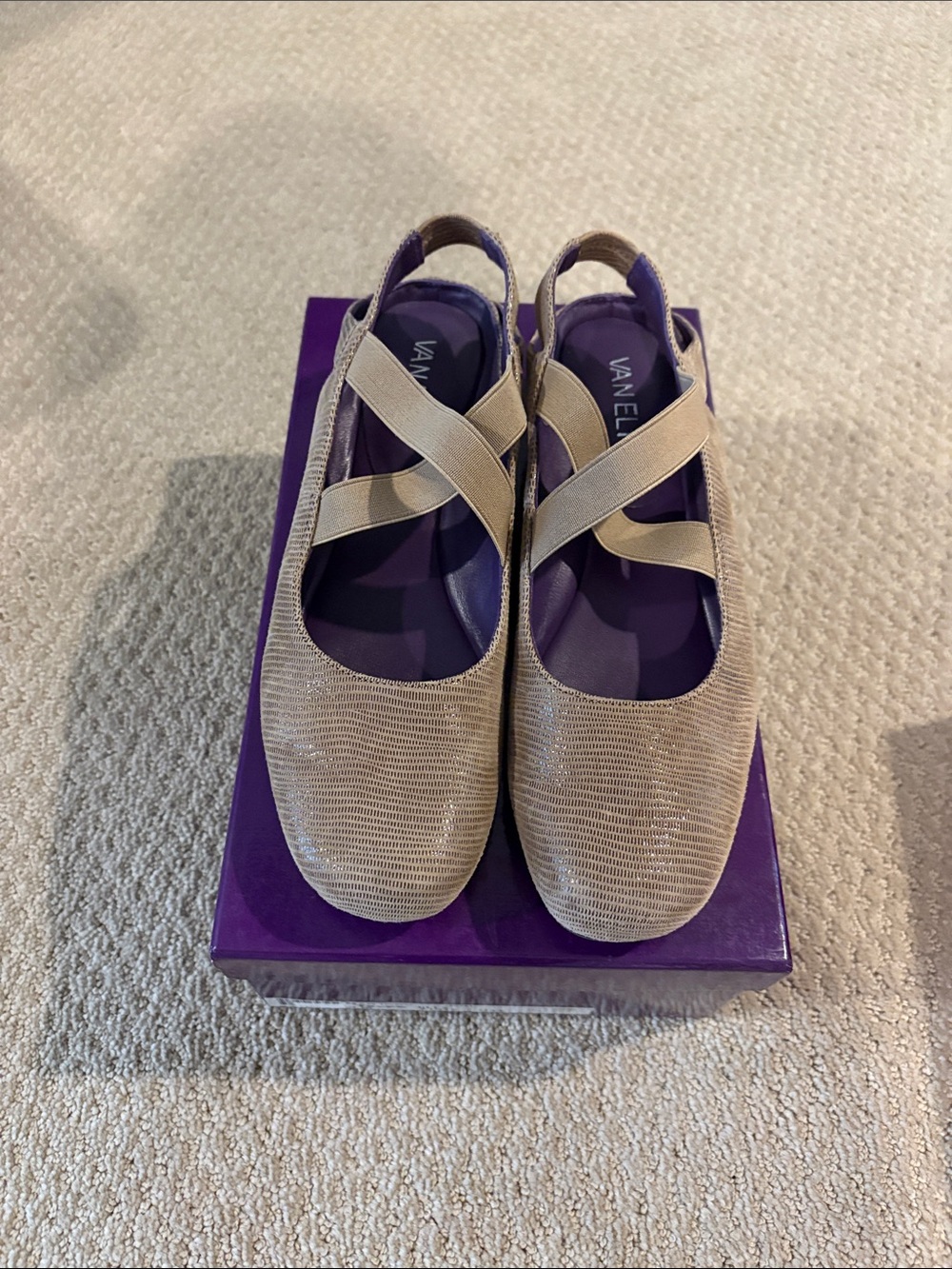 Vaneli Tan Cross-Strap Knit Ballet Flats